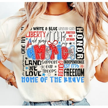 Land of the Free T-Shirt, Home of the Brave Tee, Retro USA Coquette Style, 4th of July Patriotic Look