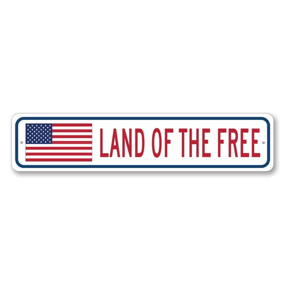 Land of the Free US American Flag Aluminum Metal Decor Sign - 4x18 inches