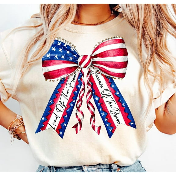 Land of the Free Woman Tee, Coquette USA Pride T-Shirt, Retro Patriotic 4th of July for Independent Women