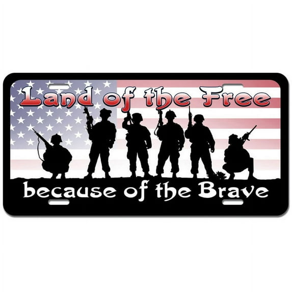 Land of the Free because of the Brave - Patriotic America USA Novelty Metal Vanity License Tag Plate