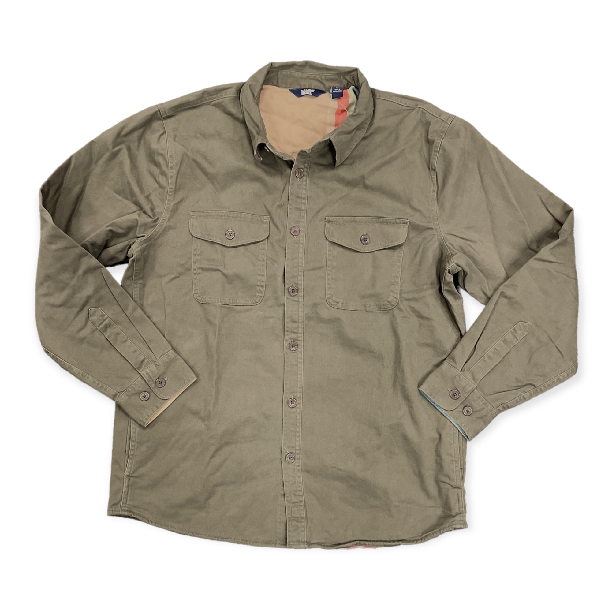 Land's End Men's Flannel Lined Long Sleeve Work Shirt Jacket (Moss