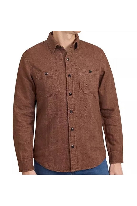 Land's End Men's Flannel Rugged Shirt (Brown Herringbone, Small)