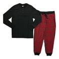 thumbnail image 1 of Land's End Men's Long Sleeve Henley & Pant 2-Piece Lounge Set (Rich Red/Black Buffalo Check, XL), 1 of 2
