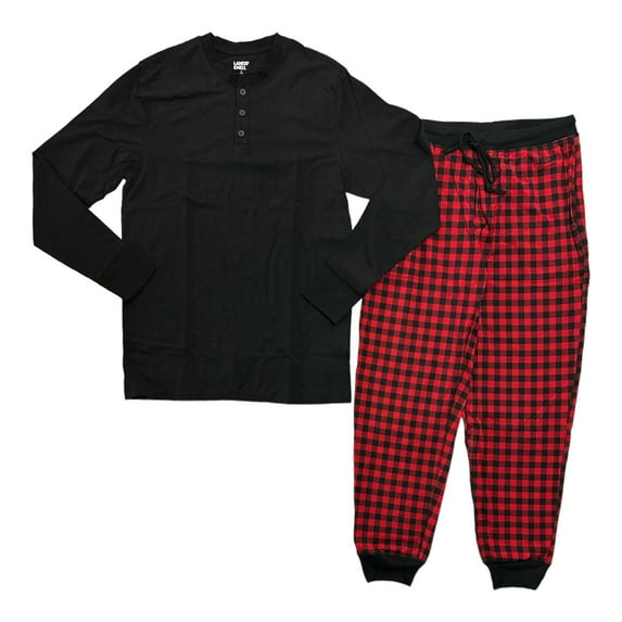 Land's End Men's Long Sleeve Henley & Pant 2-Piece Lounge Set (Rich Red/Black Buffalo Check, XL)