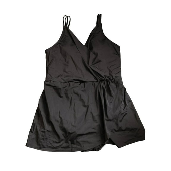 Land's End Women's Adjustable Strap Pull On Swim Dress (Black, M)