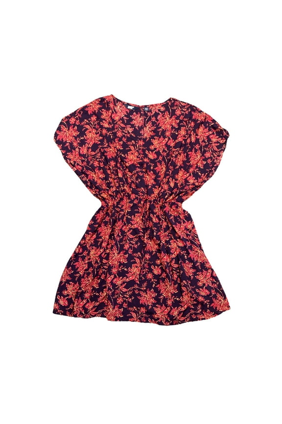 Land's End Women's Short Sleeve Gathered Waist Cover Up Dress (Purple/Pink, XS)