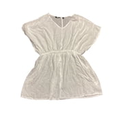 Lands End Womens Short Sleeve Gathered Waist Cover Up Dress White, XL/XXL