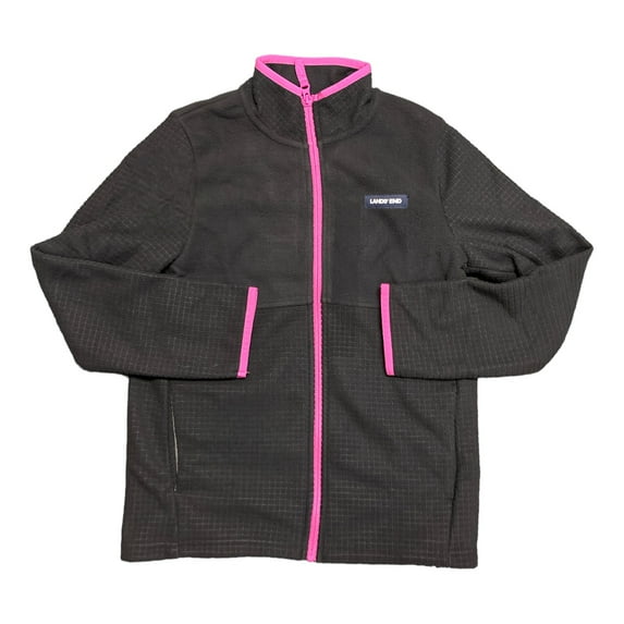 Land's End Youth Girl's Long Sleeve Full Zip Grid Fleece Jacket (Black/Verbena, S (6/7))