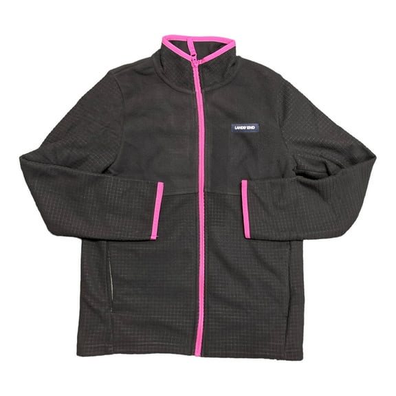 Land's End Youth Girl's Long Sleeve Full Zip Grid Fleece Jacket (Black/Verbena, XL (14/16))