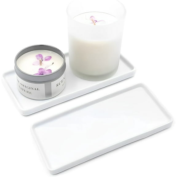 LandHope Ceramic Vanity Tray Bathtub Tray Bathroom Organizer,Cosmetics Holder White(2Pcs,Small)