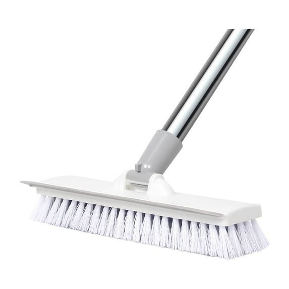 LandHope Hard Floor Scrubber Brush,45"Long Handle Stiff Bristles&Squeegee Edge Broom Indoor ,White