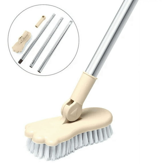 LandHope Long Metal Handle Kitchen Floor Scrub Brush Rotatable and Bathtubs Cleaner Tile Brush Beige