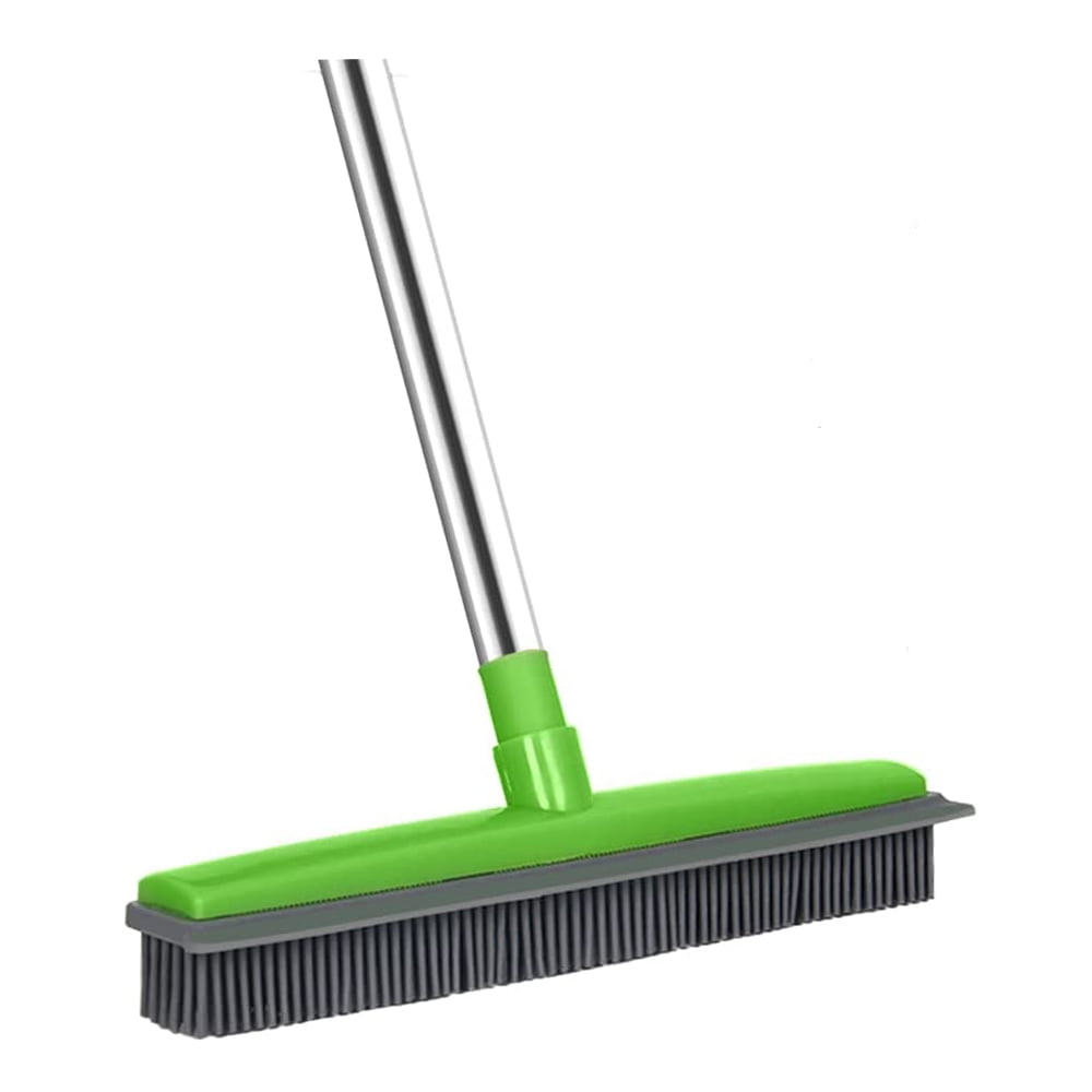 Rubber Broom Pet Hair Broom with Squeege Push Broom Carpet Rake – TreeLen
