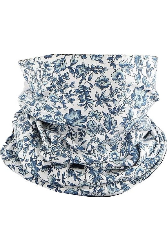 Cotton Face Mask Bandana Tube Scarf Made in America Neck Gaiter - Blue Flowers