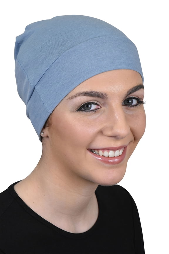 Women Soft Cap Viscose Fabric Comfy Cancer Wig Liner & Hair Loss Cap-Light Blue