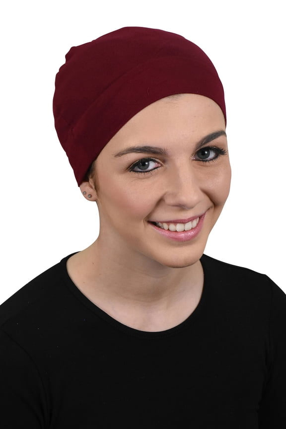 Women's Soft Cap Viscose Fabric Comfy Cancer Wig Liner & Hair Loss Cap-Burgundy
