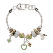 Landau August Birthstone Heart Charm Bracelet with Crystal Accents Silver Tone