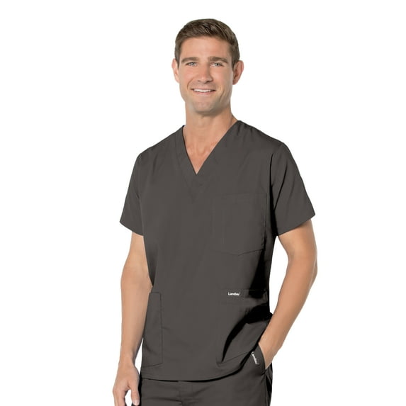 Landau Essentials Men's Classic Fit V-Neck Five Pocket Scrub Top, Style 7489