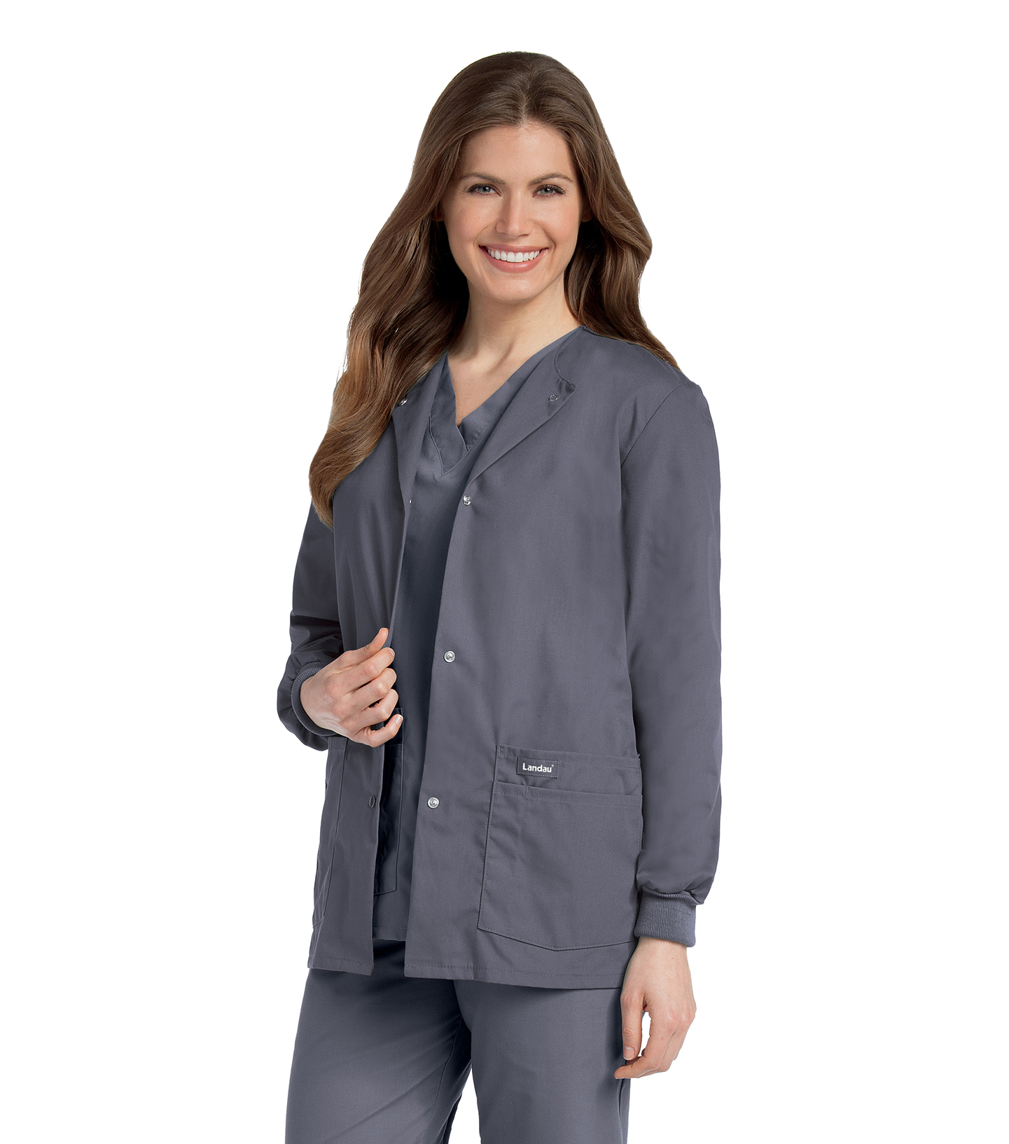 Landau Essentials Relaxed Fit 4-Pocket Snap-Front Scrub Jacket for Women 7525 - image 1 of 6