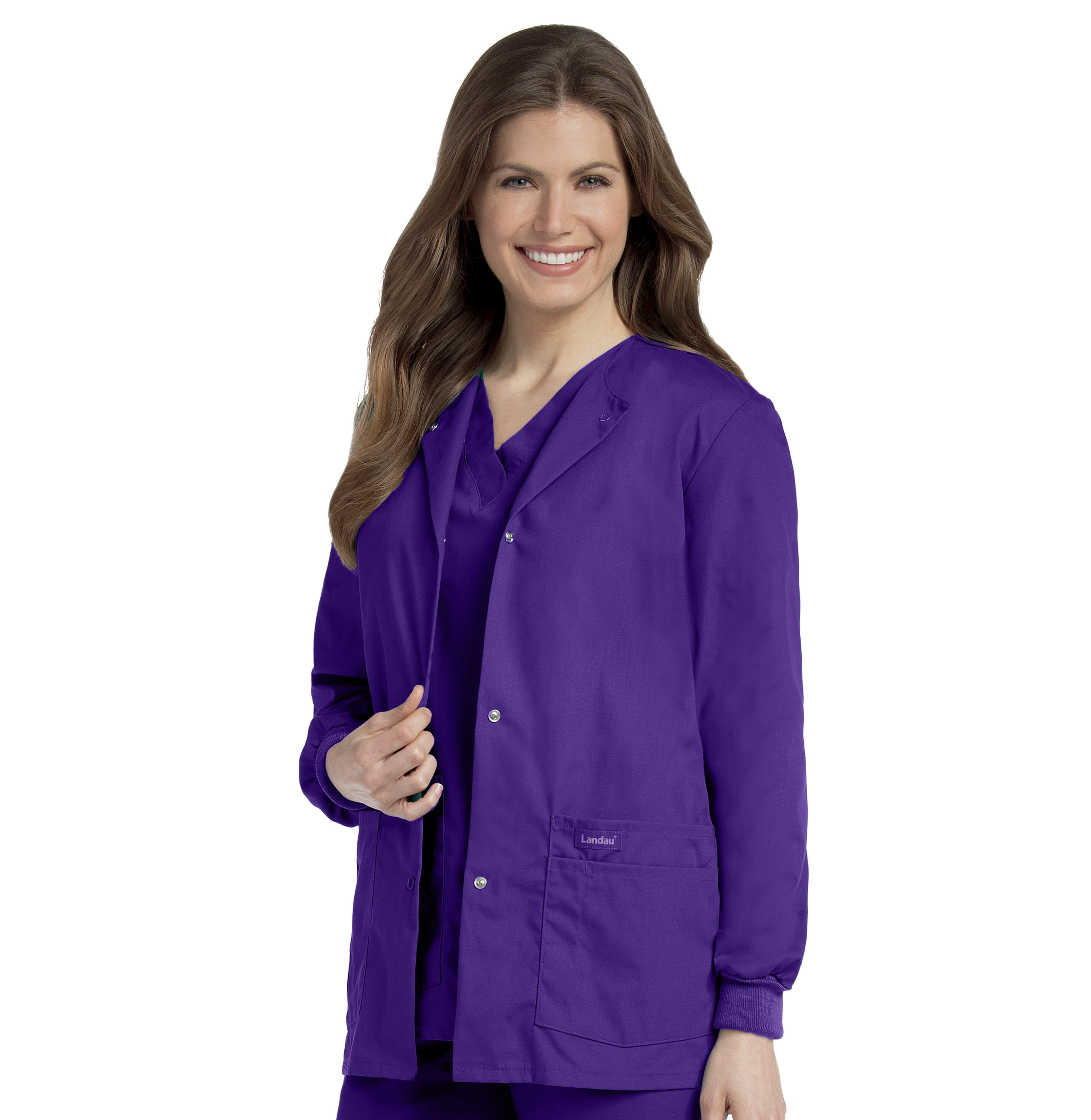 Landau Essentials Relaxed Fit 4-Pocket Snap-Front Scrub Jacket for Women 7525 - image 1 of 6