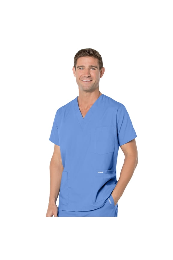 Essentials Relaxed Fit 5-Pocket V-Neck Scrub Top for Men 7489