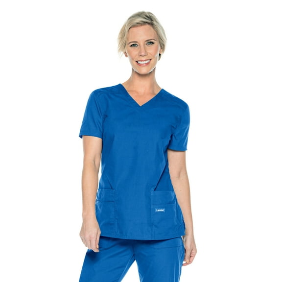 Landau Essentials Tailored Fit 4-Pocket V-Neck Scrub Top for Women 8111