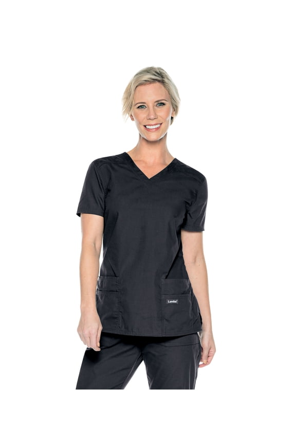 Landau Essentials Tailored Fit 4-Pocket V-Neck Scrub Top for Women 8111