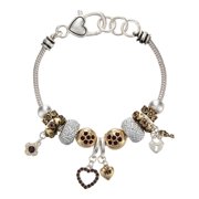 Landau February Birthstone Heart Charm Bracelet with Crystal Accents Silver Tone