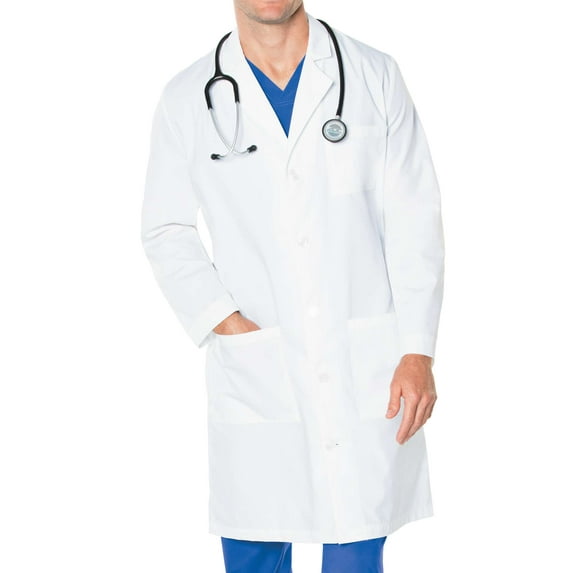 Landau Men's Essential Lab Coats Classic Relaxed Fit Breathable Fade Resistant 3 Pockets Button Full-Length Lab Coat Scrub, Style 3145