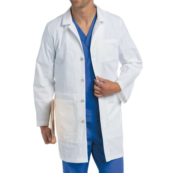 Landau Men's Essential Lab Coats Classic Relaxed Fit Breathable Fade Resistant 5 Pockets Button Mid-Length Notebook Lab Coat Scrub, Style 3174