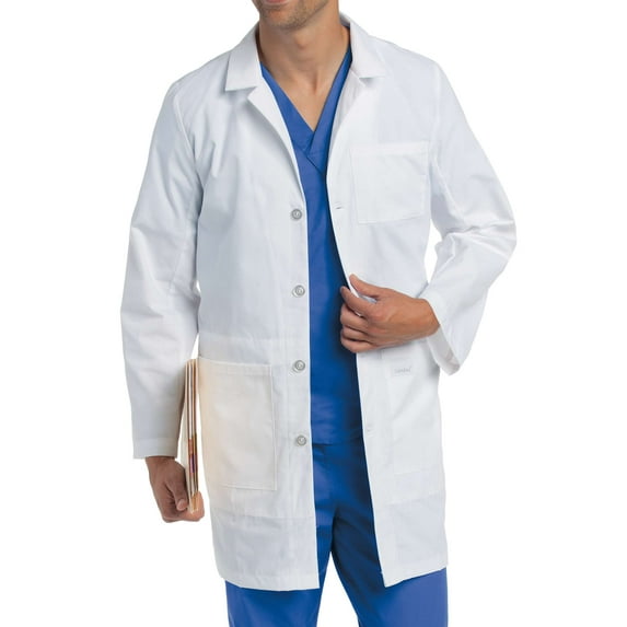 Landau Men's Essential Lab Coats Classic Relaxed Fit Breathable Fade Resistant 5 Pockets Button Mid-Length Notebook Lab Coat Scrub, Style 3174