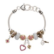 Landau October Birthstone Heart Charm Bracelet with Crystal Accents Silver Tone