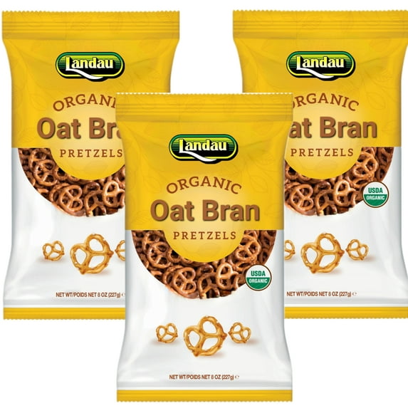 Landau Organic Oat Bran Pretzels Salted, 8 oz (Pack of 3)