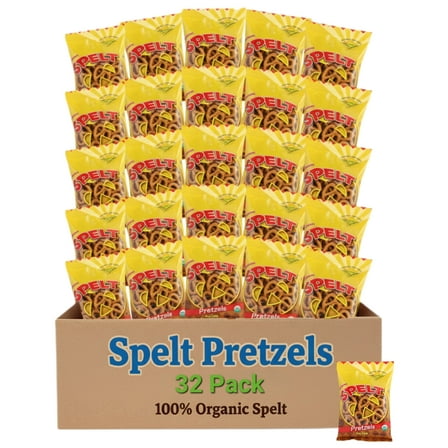 Landau Organic Spelt Pretzels, Salted, Individually Wrapped Snack Packs, Small On-The-Go, 1 oz, 32 Count