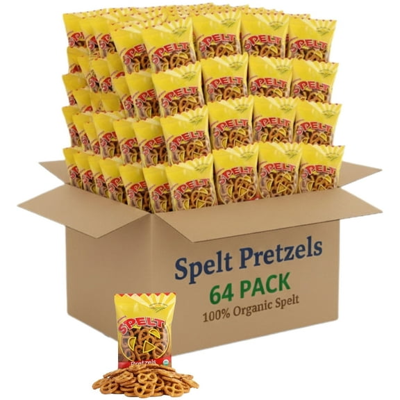 Just Grown Spelt Pretzels Individually Wrapped Organic Salted on the Go 64 Count 1 Ounce Bags