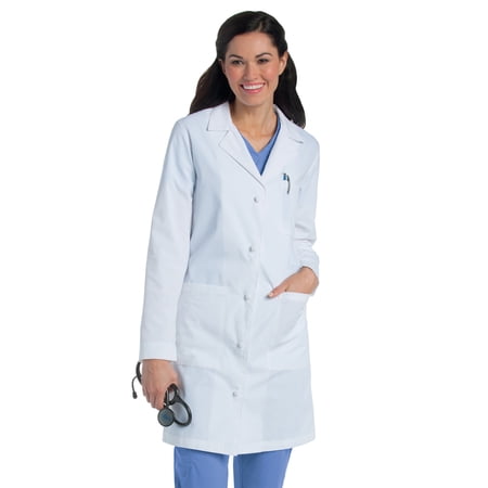 Landau Women's Essential Lab Coats Classic Relaxed Fit Breathable Fade Resistant 3 Pockets Button Mid-Length Lab Coat Scrub, Style 3172