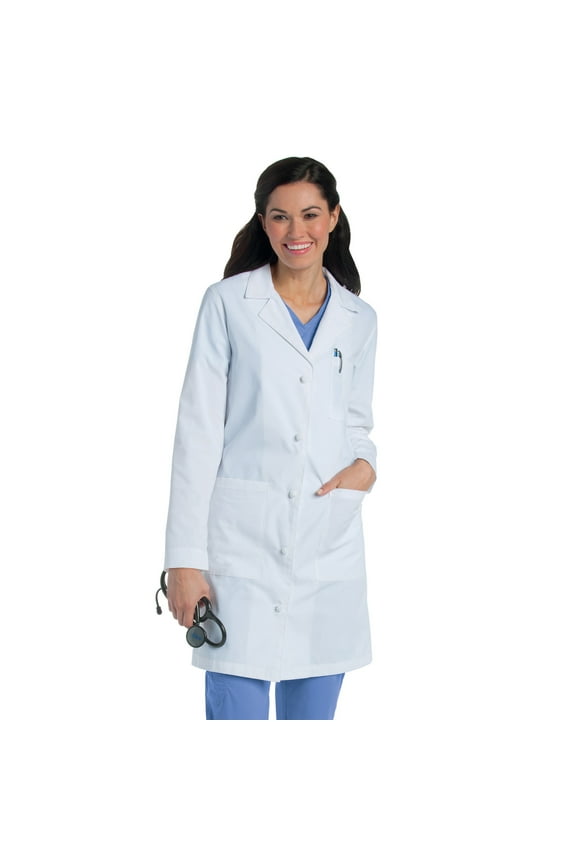 Women's Essential Lab Coats Classic Relaxed Fit Breathable Fade Resistant 3 Pockets Button Mid-Length Lab Coat Scrub, Style 3172