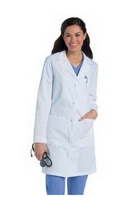 Women's Essential Lab Coats Classic Relaxed Fit Breathable Fade Resistant 3 Pockets Button Mid-Length Lab Coat Scrub, Style 3172