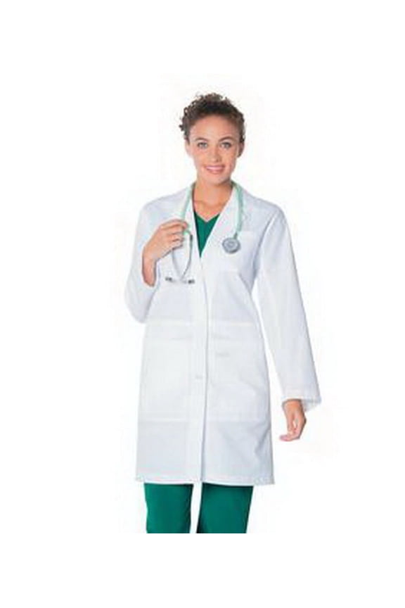 Women's Essential Lab Coats Classic Relaxed Fit Breathable Fade Resistant 5 Pockets Button Full-Length Notebook Lab Coat Scrub, Style 3165