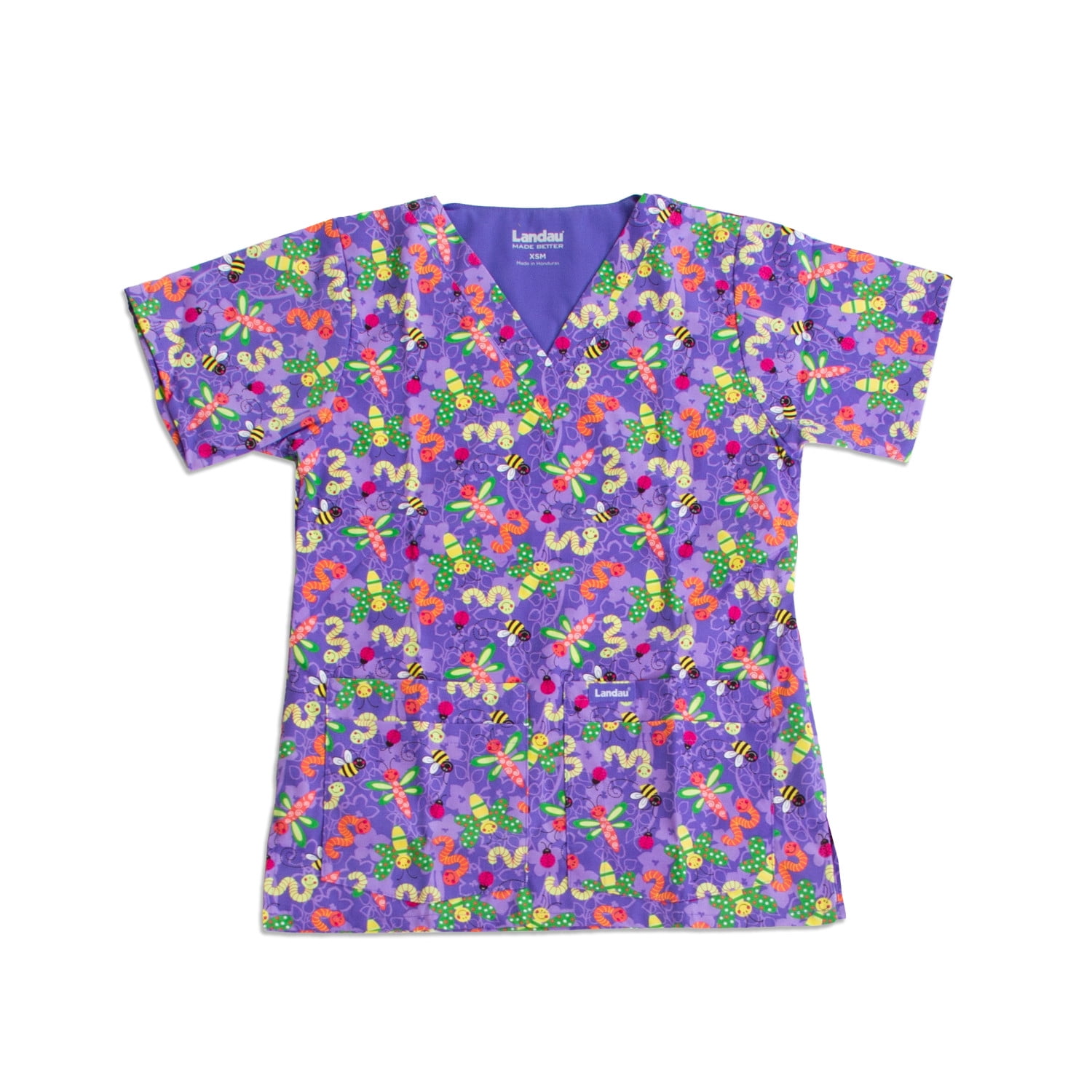 Landau Women s V Neck Garden Party Iris Print Tunic Scrub Top Style 8219