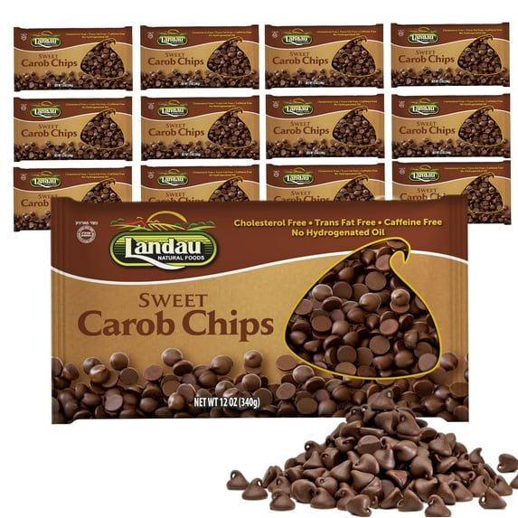 Landau's Carob Chips, Sweetened, Dairy Free, Kosher, Dog Friendly Food, 12 oz (Pack of 12)