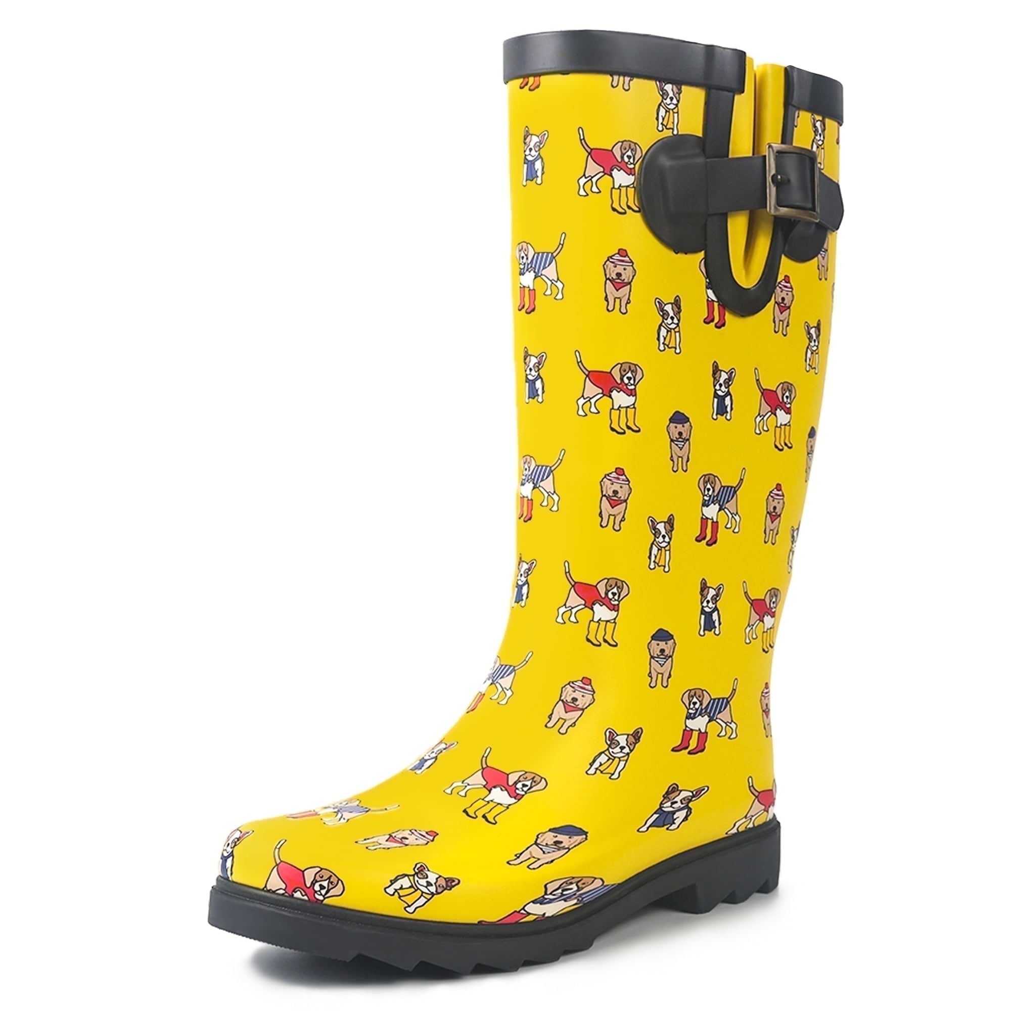 Landchief Women's Tall Waterproof Rubber Rain Boots for Garden, Size 10, Pup Parade