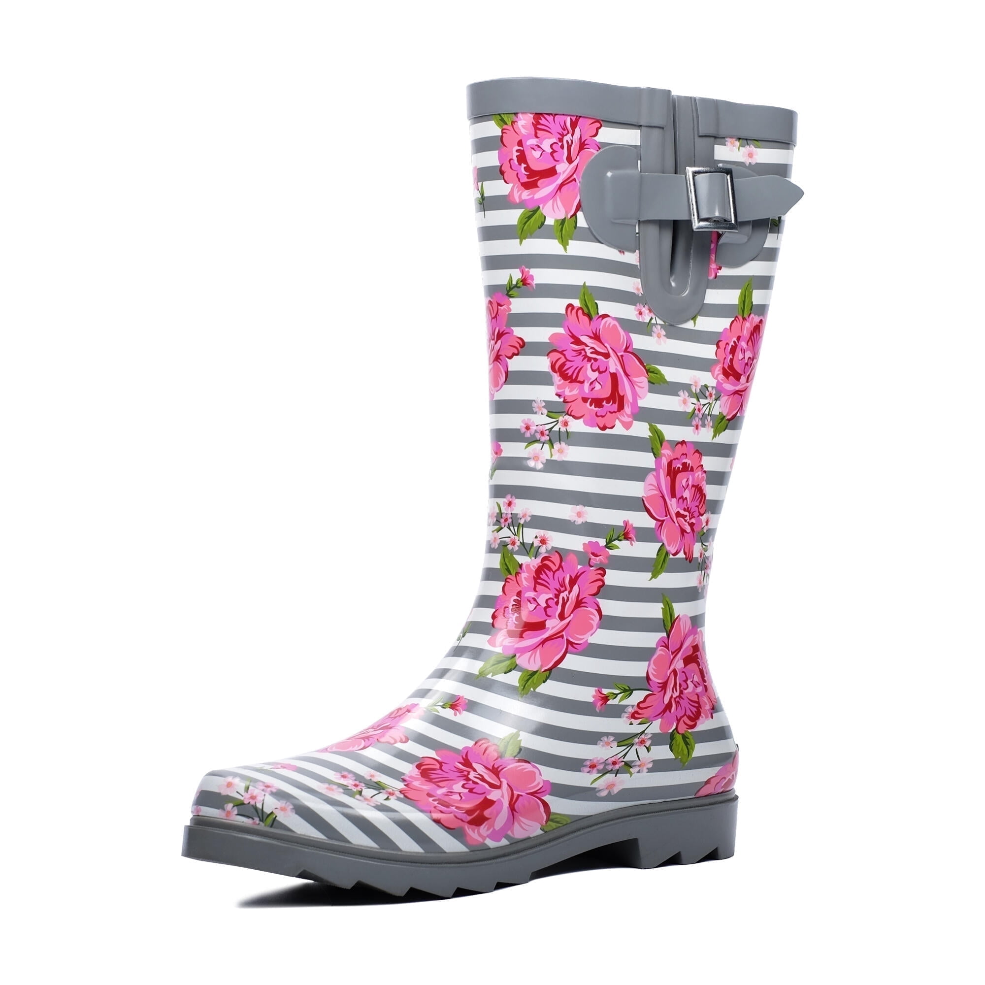 Landchief Women's Tall Waterproof Rubber Rain Boots for Garden, Size 7, Rose