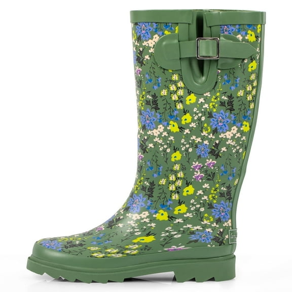 Landchief Women's Tall Waterproof Rubber Rain Boots for Garden, Size 9, Green