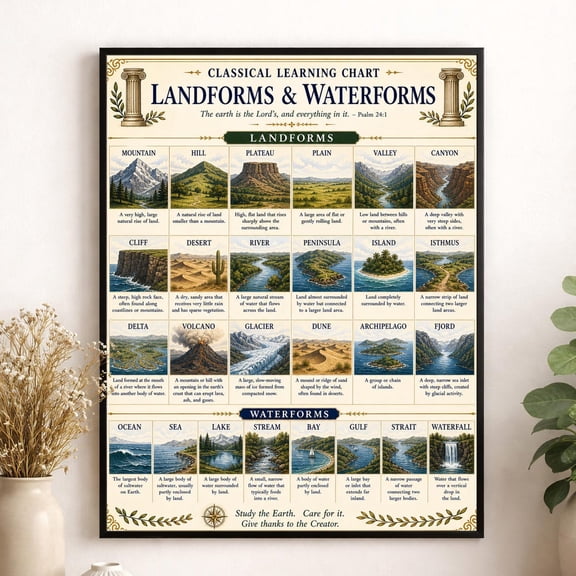 Landforms And Water Forms Wall Art Print, Unframed Paper Poster 8x10in