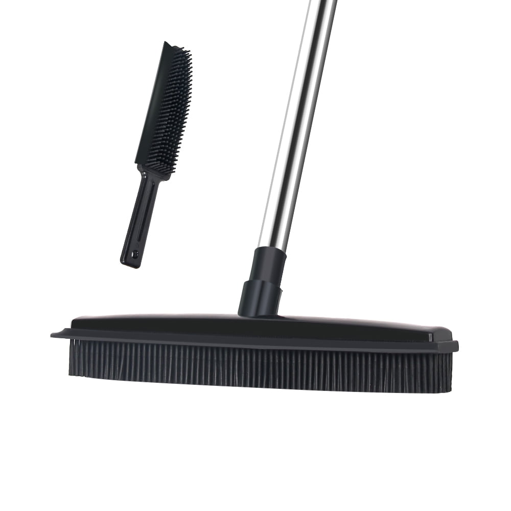 Landhope Rubber Broom TPR Bristle Broom with Hand Held Brush for Dog/Cat Hair Remover Rubber Broom, Size: 50, Black
