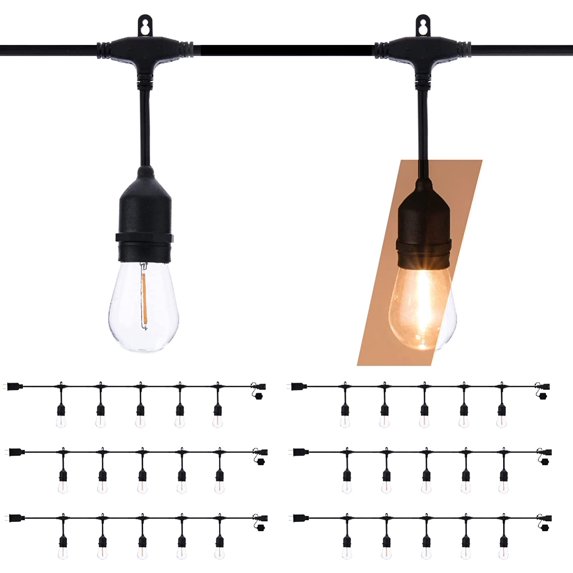 Landia Home 96FT (2x48FT) LED HD String Light, Commercial Grade Strand,30 hanging sockets, 32 LED Bulbs