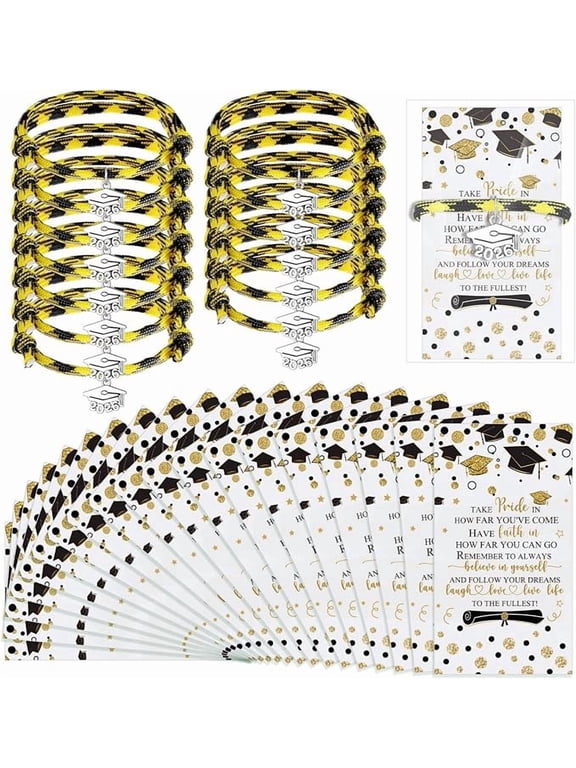 Landical 30 Packs Graduation Gifts Bulk Class of 2026 Bracelets with Inspirational Card Motivational Gift for Graduation Party Favors(Black,Yellow)