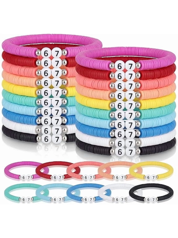 Landical 30 Pcs Six Seven Funny Stretch Bracelets Bulk Jewelry, Rainbow