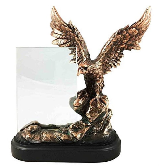 Landing Bald Eagle Perching on Cliff Rock Picture Frame Bronze Electroplated Figurine With Base Resin Statue